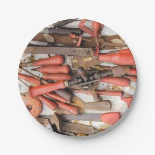 Tools Antique Rustic Red Man Tool Paper Plate