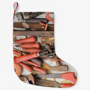 Tools Antique Rustic Red Man Tool Small Christmas Stocking