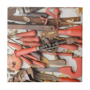 Tools Antique Rustic Red Man Tool Tile