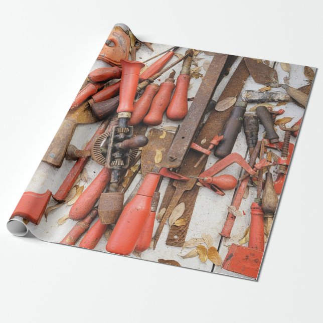 Tools Antique Rustic Red Man Tool Wrapping Paper (Unrolled)