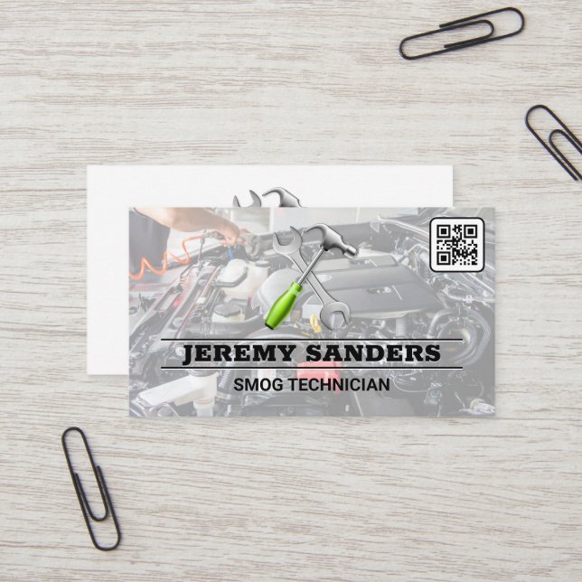 Tools | Auto Services | Engine Bay | QR Code  Business Card (Front/Back In Situ)