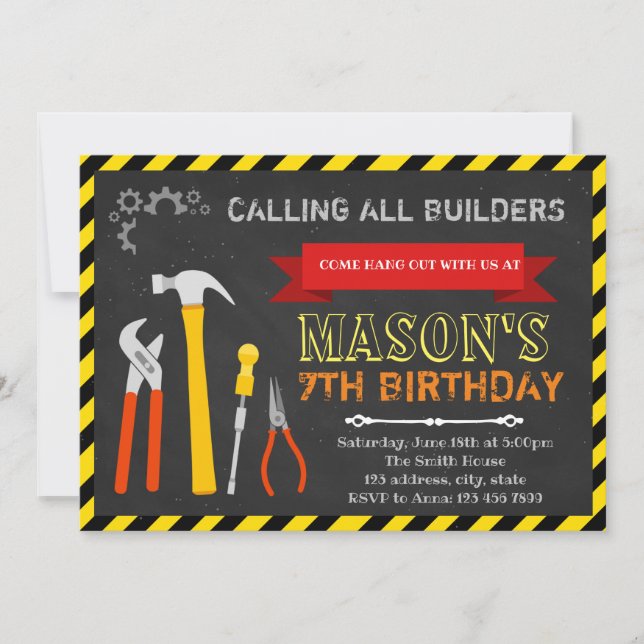 Tools birthday party  invitation (Front)