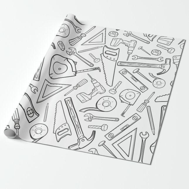 Tools Black and White Wrapping Paper (Unrolled)