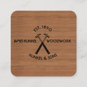 Tools Black Hammer LOGO Vintage Wood Construction Square Business Card