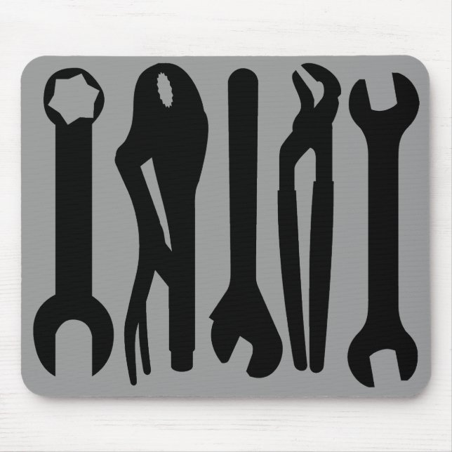 Tools - Black on Grey Mouse Mat (Front)