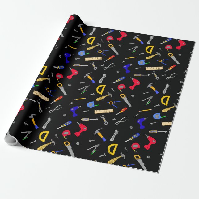 Tools Collage Boy's Birthday Wrapping Paper (Unrolled)