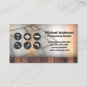 Tools   Construction Blueprints   Metal Wood Business Card