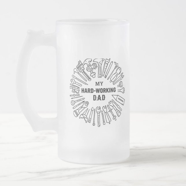 Tools for dad frosted glass beer mug (Left)