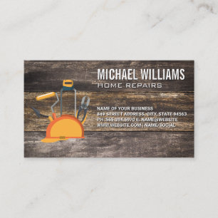 Tools Hard Hat   Wooden Boards Business Card