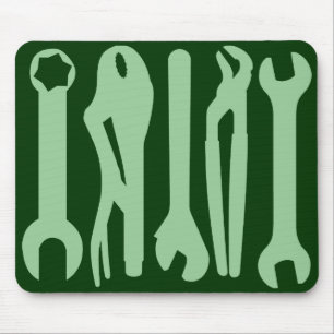 Tools - Light Green on Dark Green Mouse Mat