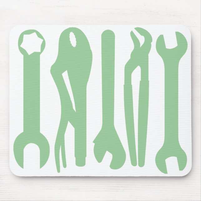 Tools - Light Green on White Mouse Mat (Front)