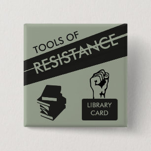 Tools of Resistance: Library Card & Books 15 Cm Square Badge