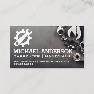 Tools on Table Wrench Gear Logo Business Card