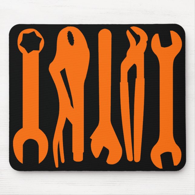 Tools - Orange on Black Mouse Mat (Front)
