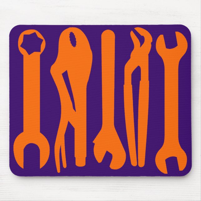 Tools - Orange on Deep Purple Mouse Mat (Front)
