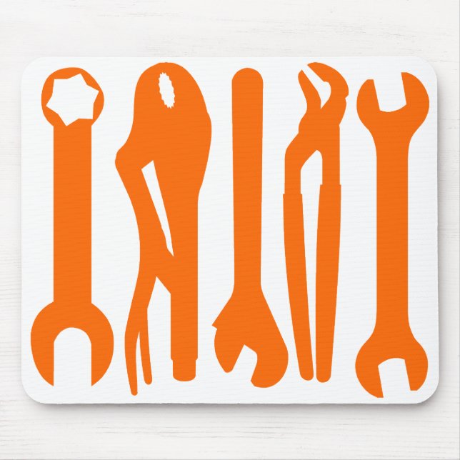Tools - Orange on White Mouse Mat (Front)