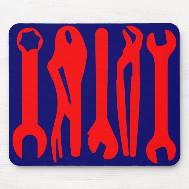 Tools - Red on Dark Blue Mouse Mat (Front)