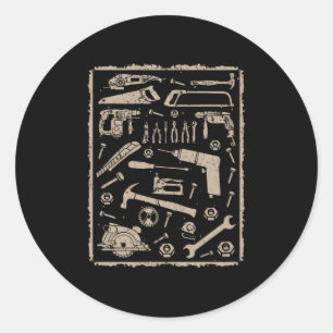 Tools with frame vintage classic round sticker