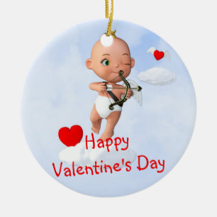 Toon Baby Cupid Flying with a Bow and Arrow Ceramic Tree Decoration