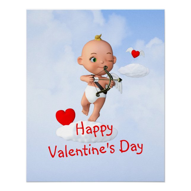 Toon Baby Cupid Flying with a Bow and Arrow Poster (Front)