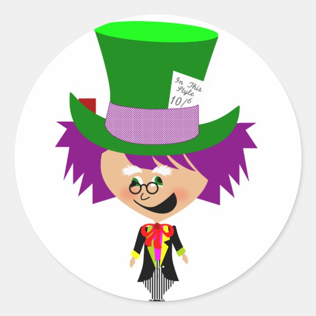 Toon Mad Hatter - Alice's Adventures in Wonderland Classic Round Sticker (Front)