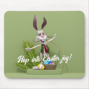 Toon Rabbit Standing near Easter Eggs Mouse Mat