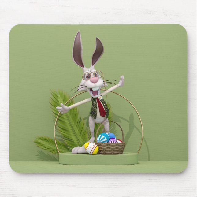 Toon Rabbit Standing near Easter Eggs Mouse Mat (Front)