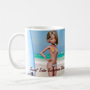 Toon Surfer Girl Posing on the Seashore Coffee Mug