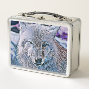 Toony Wolf blue Metal Lunch Box
