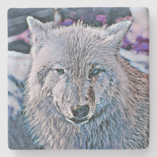 Toony Wolf blue Stone Coaster