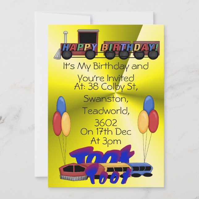 Toot Toot Birthday Invitation (Front)
