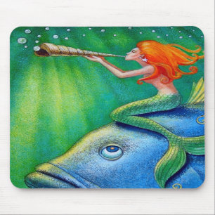 Toot Your Seashell Mermaid! Fantasy Art Mousepad