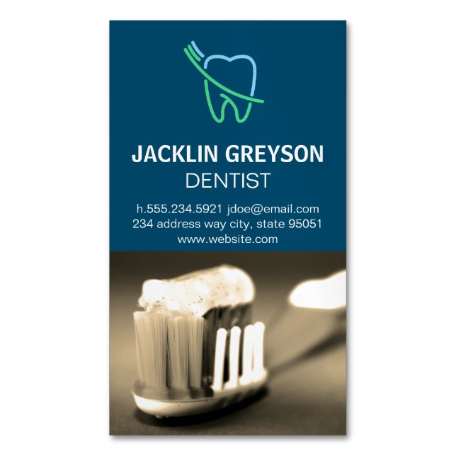 Tooth and Brush Logo Magnetic Business Card (Front Vertical)