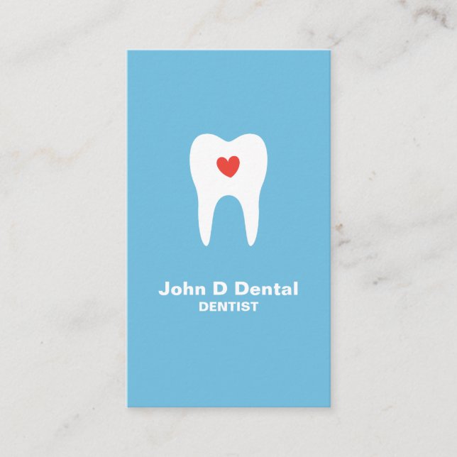 Tooth and heart blue dental dentist business card (Front)