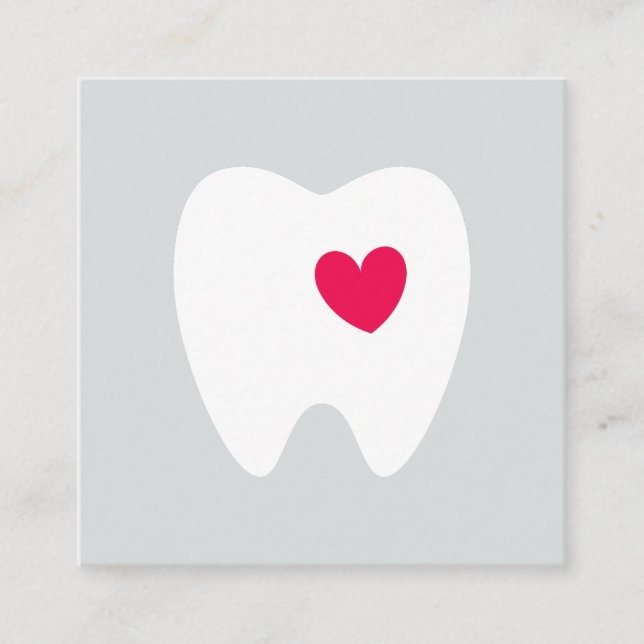 Tooth and heart dental dentist orthodontist square business card (Front)