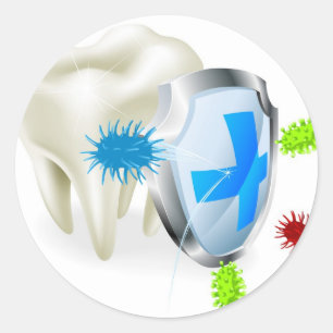 Tooth and shield concept classic round sticker