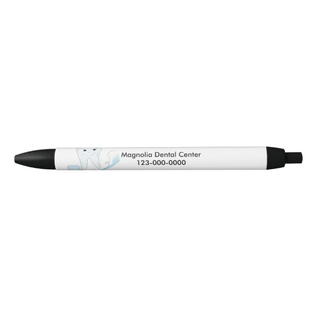 Tooth and Toothbrush Dental Design Black Ink Pen (Front)