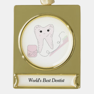 Tooth and Toothbrush Gold Plated Banner Ornament