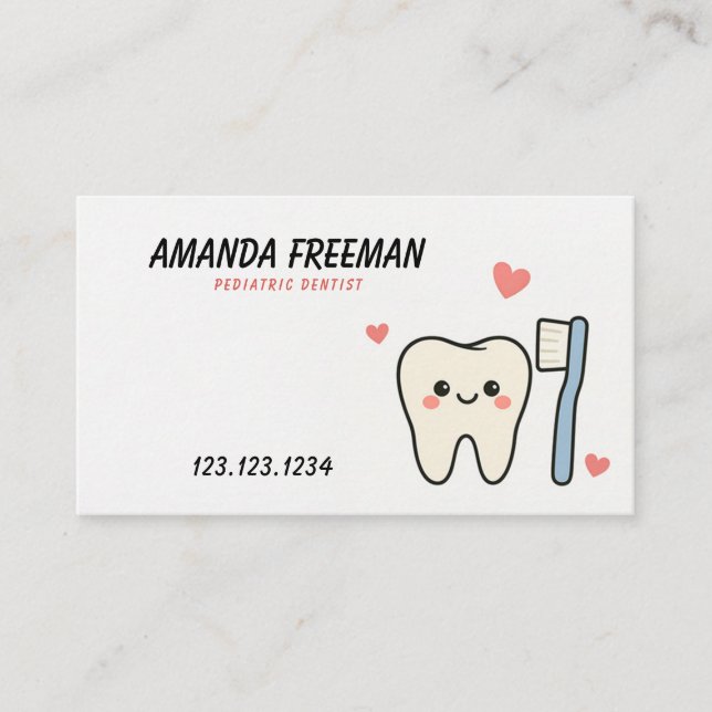 Tooth and Toothbrush Kids Dentist Appointment Card (Front)