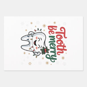 Tooth Be Merry Funny Dental Dentist Christmas Wrapping Paper Sheet