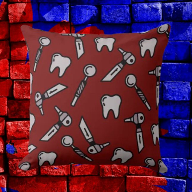 Tooth Be Told | Burgundy Dental Throw Pillow (Creator Uploaded)