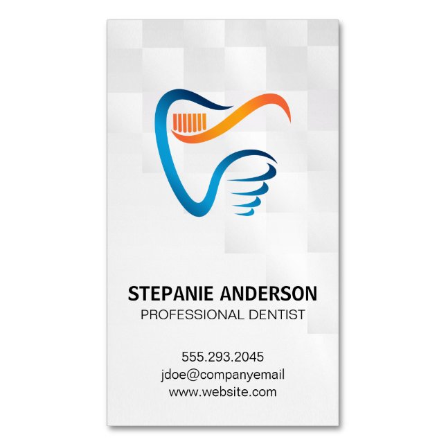 Tooth Brush and Tooth Logo | Dental Magnetic Business Card (Front Vertical)