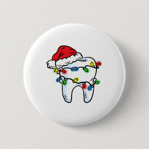 Tooth Christmas Light Santa Hat Dentist Dental Hyg 6 Cm Round Badge