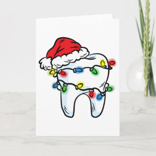 Tooth Christmas Light Santa Hat Dentist Dental Hyg Card