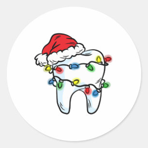 Tooth Christmas Light Santa Hat Dentist Dental Hyg Classic Round Sticker