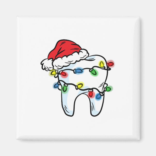 Tooth Christmas Light Santa Hat Dentist Dental Hyg Magnet (Front)