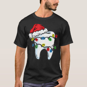 Tooth Christmas Light Santa Hat Dentist Dental Hyg T-Shirt