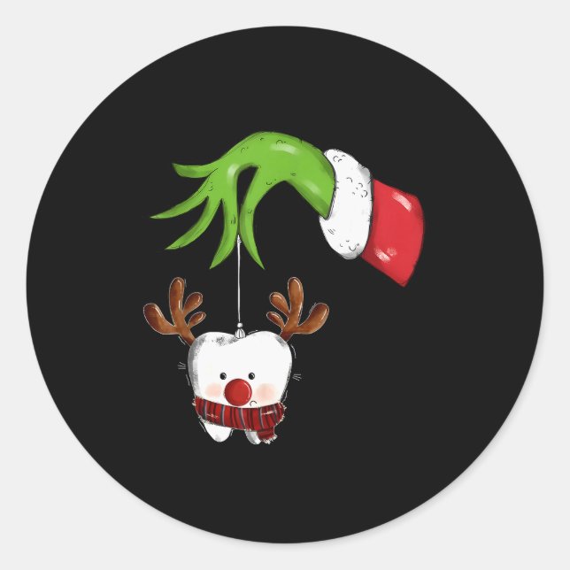 Tooth Dentist Dental Istant Teeth Christmas Rudolp Classic Round Sticker (Front)