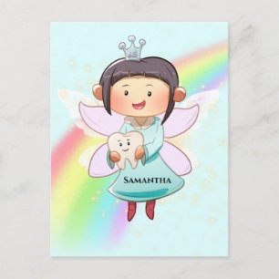 Tooth fairy blue rainbow fairy dust glitter  postcard