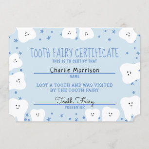 Tooth Fairy Certificate Boy 3 Invitation